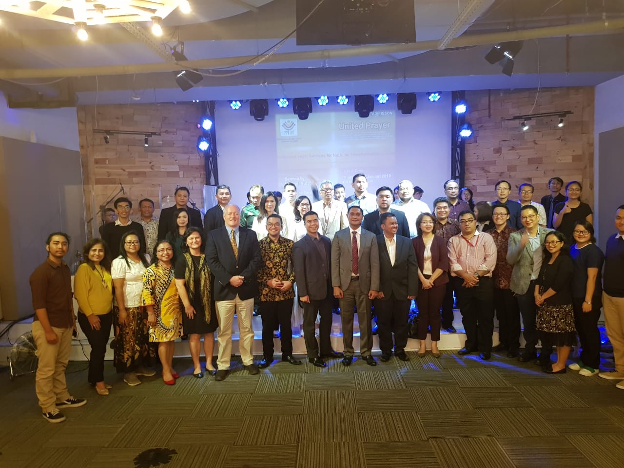 Patrick and Kathleen Talbot with the Indonesian Christian Legal Society at a united prayer meeting.