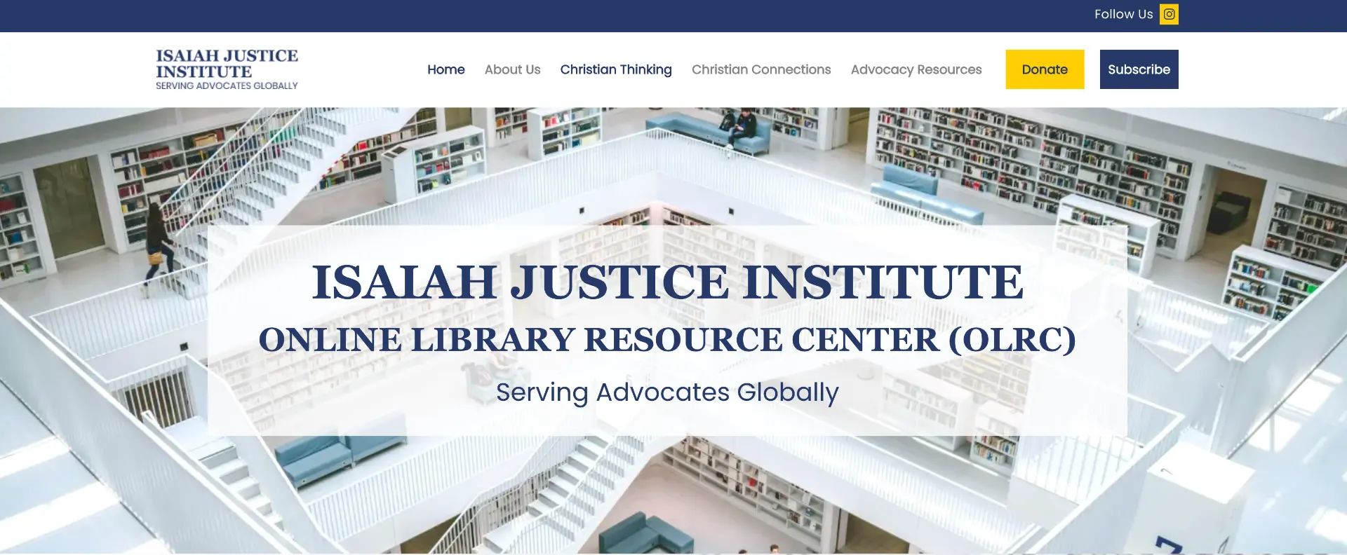 The Isaiah Justice Institute online library resource centre homepage, serving advocates globally.