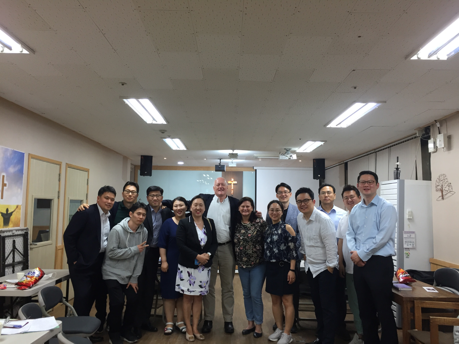 Patrick Talbot with former students from Handong International Law School in South Korea.